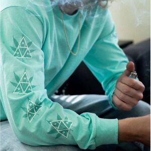 Huf X 420 Collaboration Triple Mint Green Crew Neck Long Sleeve Tshirt Sz Large